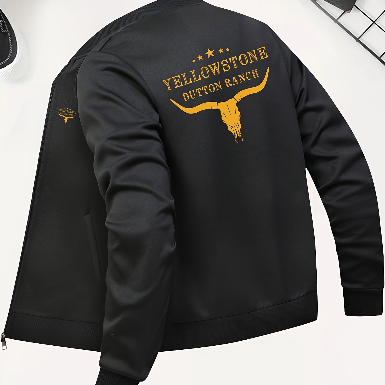 Yellowstone Dutton Ranch Erkaklar uchun Tasodifiy Chop Etish Jaketi, Polyester 95%/Elastan 5% To'qima, Beysbol Yaka, Zipper Yopilishi, Oddiy Fit - Zamonaviy Tashqi Kiym, Katta O'lcham, Biroz Cho'ziladigan