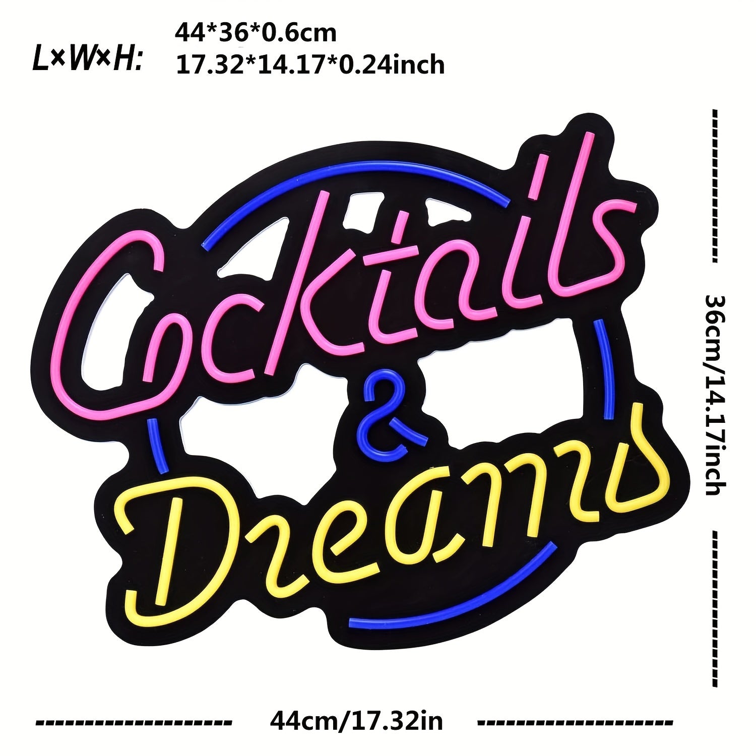 Neon Sign Cocktails and Dreams LED Wall Art Blue USB Powered for Bars Pubs Bedrooms