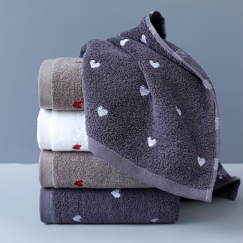 Cotton Velvet Towel with Heart Embroidery Gray White Dark Blue 450 GSM Quick-Drying Soft