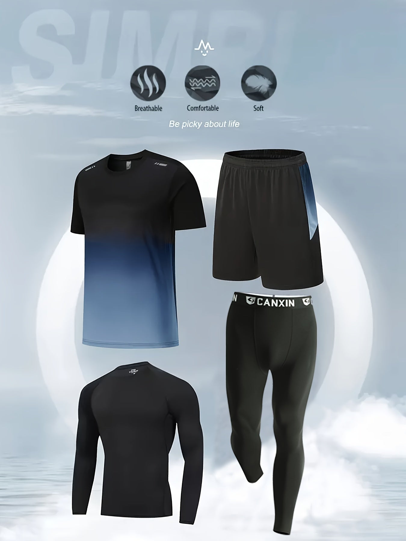 Men's Fitness Suit with Quick-Drying Polyester Shorts and Long-Sleeved Trousers for Outdoor Activities