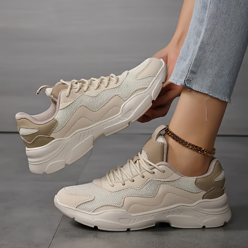 Женские кроссовки Mesh и синтетика casual низкий топ на шнуровке бежевый белый всесезонные
