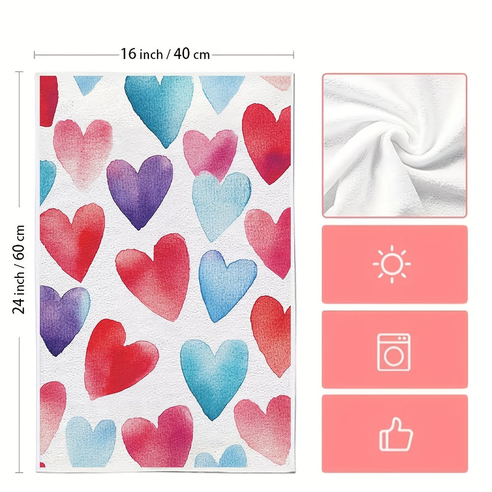 Valentine's Day Heart Pattern Kitchen Towels 2 Pack, Soft, Absorbent, 40x60 cm