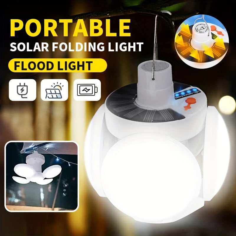 Portable Solar LED Camping Light with Hook Rechargeable USB Foldable Emergency Lantern
