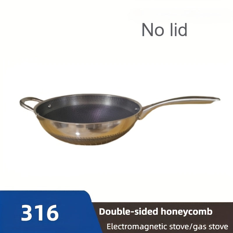 13-Inch Stainless Steel Wok Dishwasher Safe Cookware for Home Camping and Gatherings