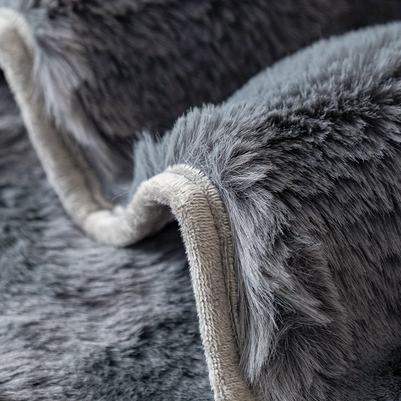 Набор защитных чехлов для диванов из искусственного кроличьего меха на 2/3/4 места, нескользящие, моющиеся в машине, серый