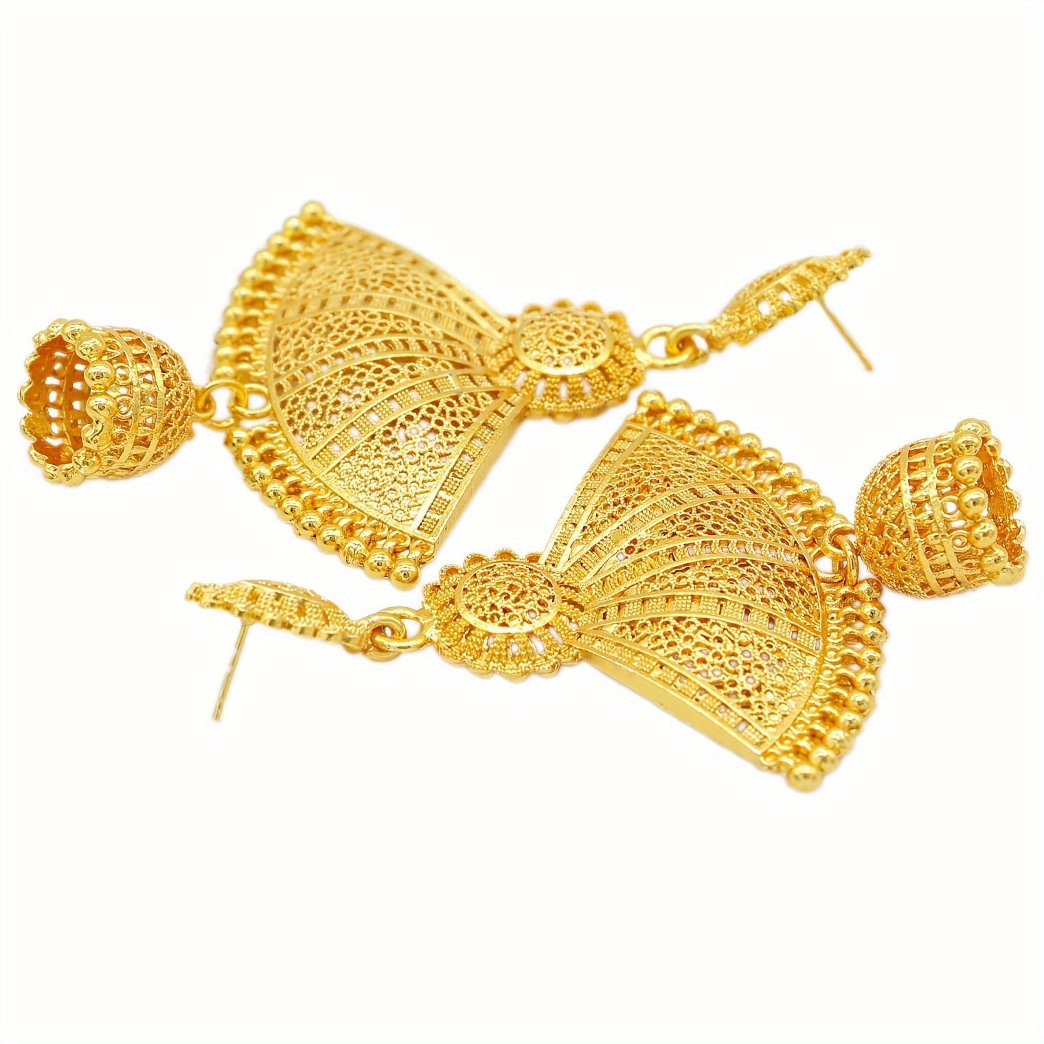 Gold Alloy Fan-Shaped Earrings for Women Minimalist Tribal Jewelry Gift
