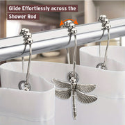 Set of 12 Dragonfly Shower Curtain Hooks Rustproof Metal Pearl Accents Waterproof Durable