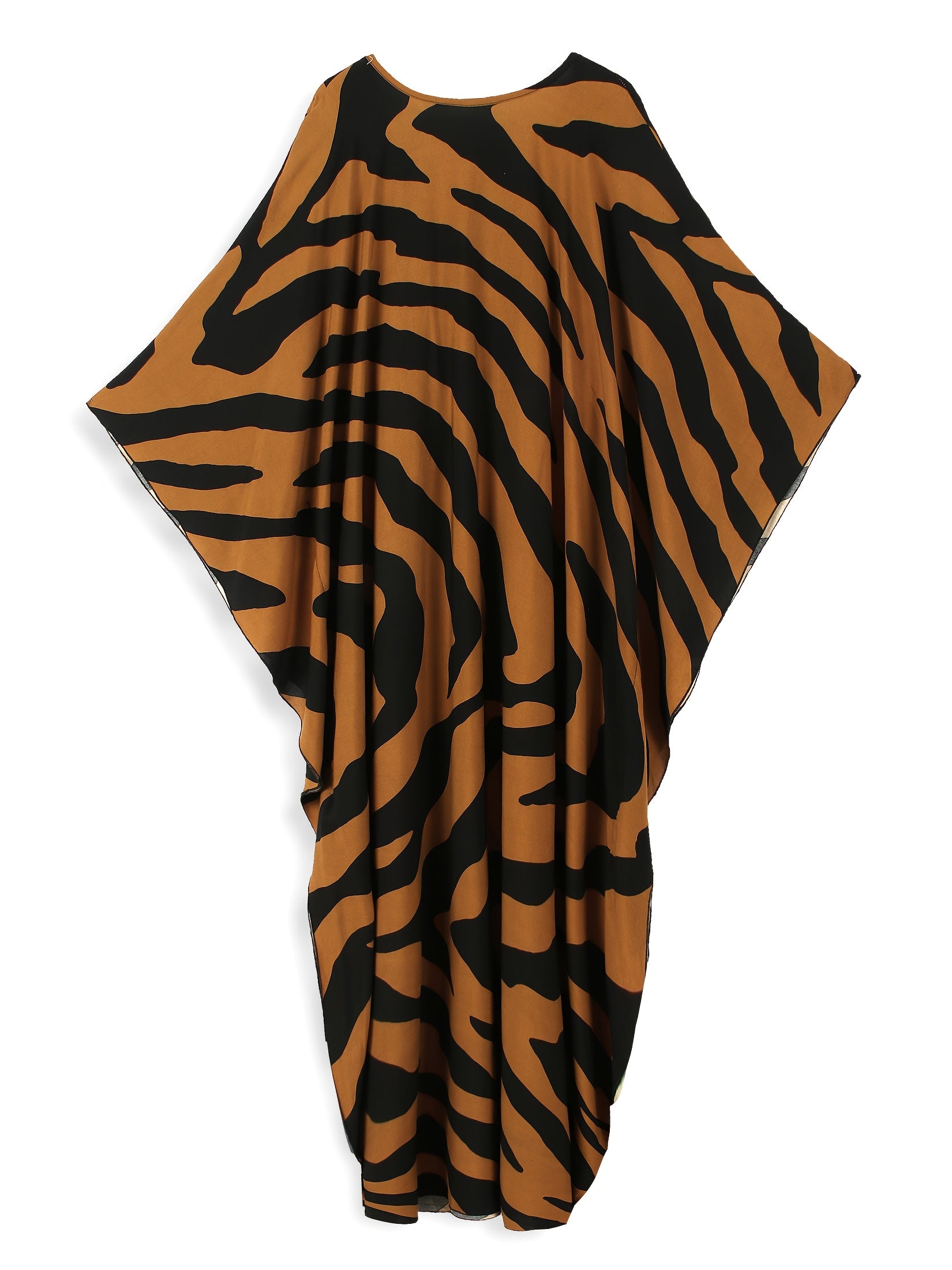 Women's Brown Zebra Print V-Neck Abaya Maxi Dress with Side Slit