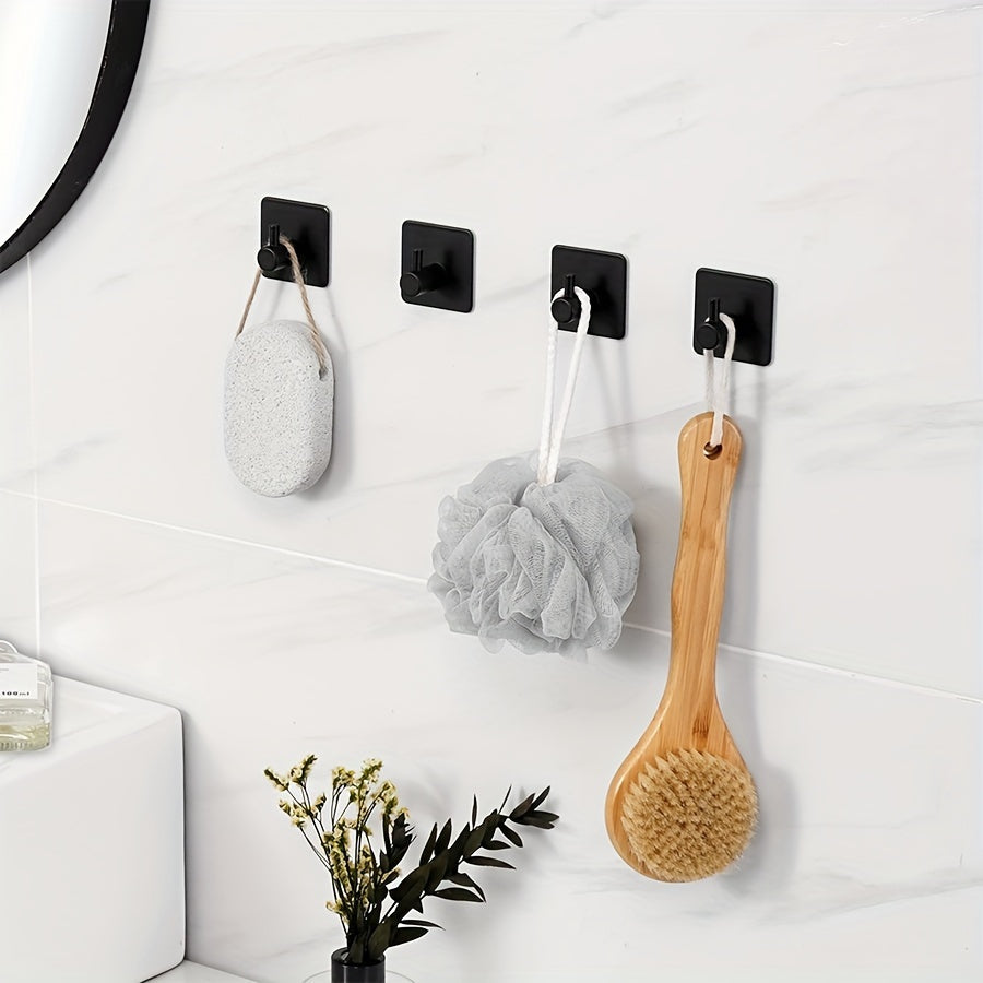 Black Stainless Steel Matte Towel Hooks Heavy Duty Adhesive Bathroom Kitchen Robe No Punching