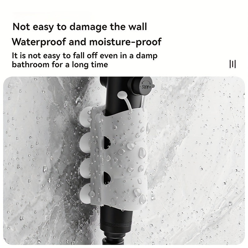 Soporte de cabezal de ducha de silicona, soporte de pared con ventosa, sin taladro, gris, 8.79x4.29 cm