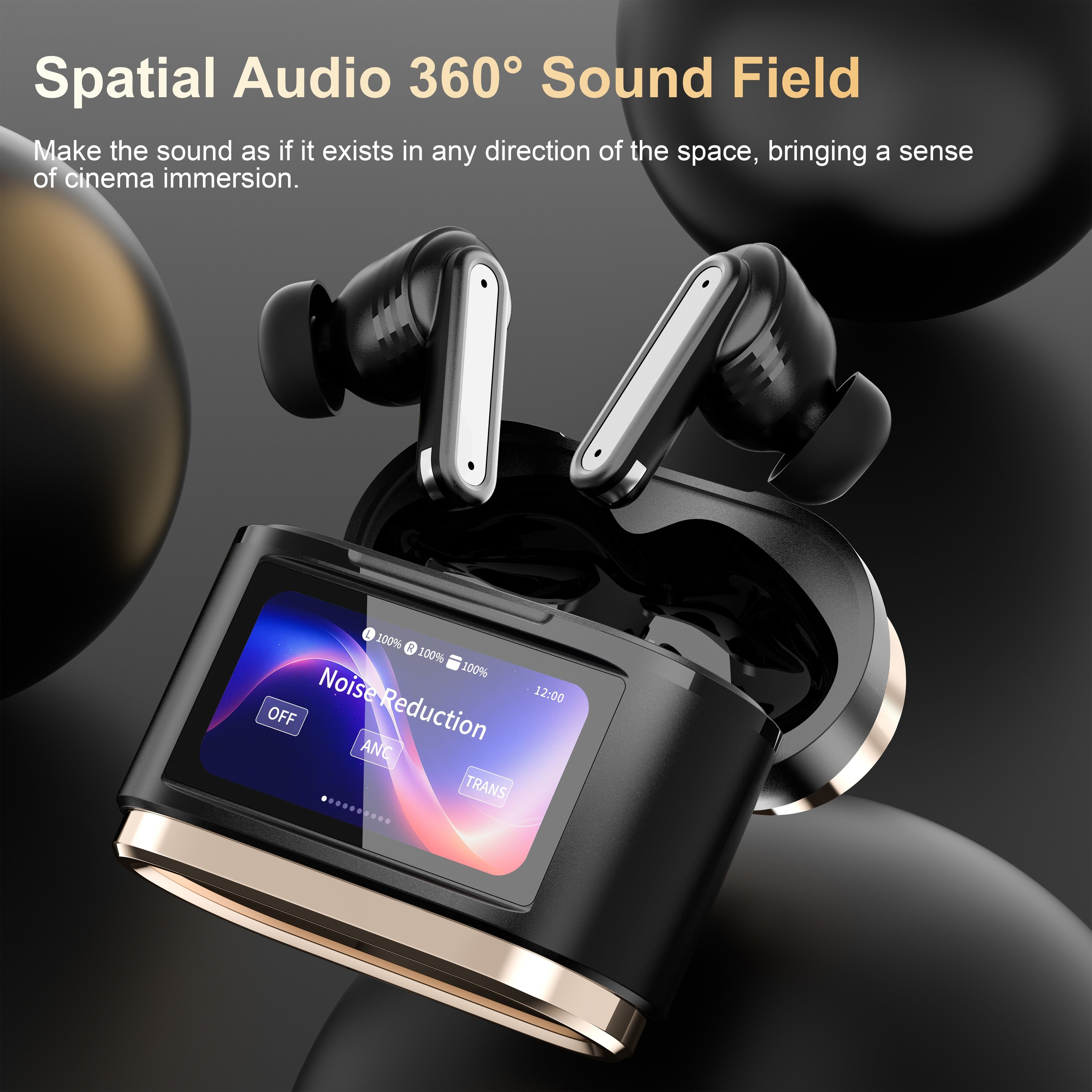 Wireless Headphones with ANC ENC Touch Screen Long Battery Microphone