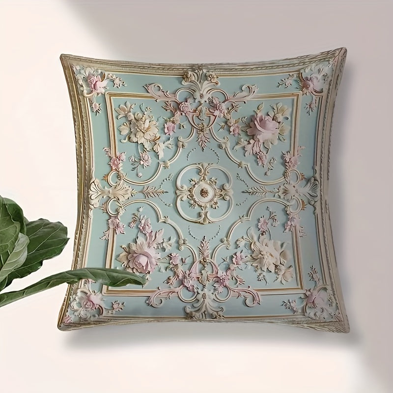Floral Throw Pillow Cover 44.96x44.96 cm Polyester Zipper Machine Washable Living Room Bedroom