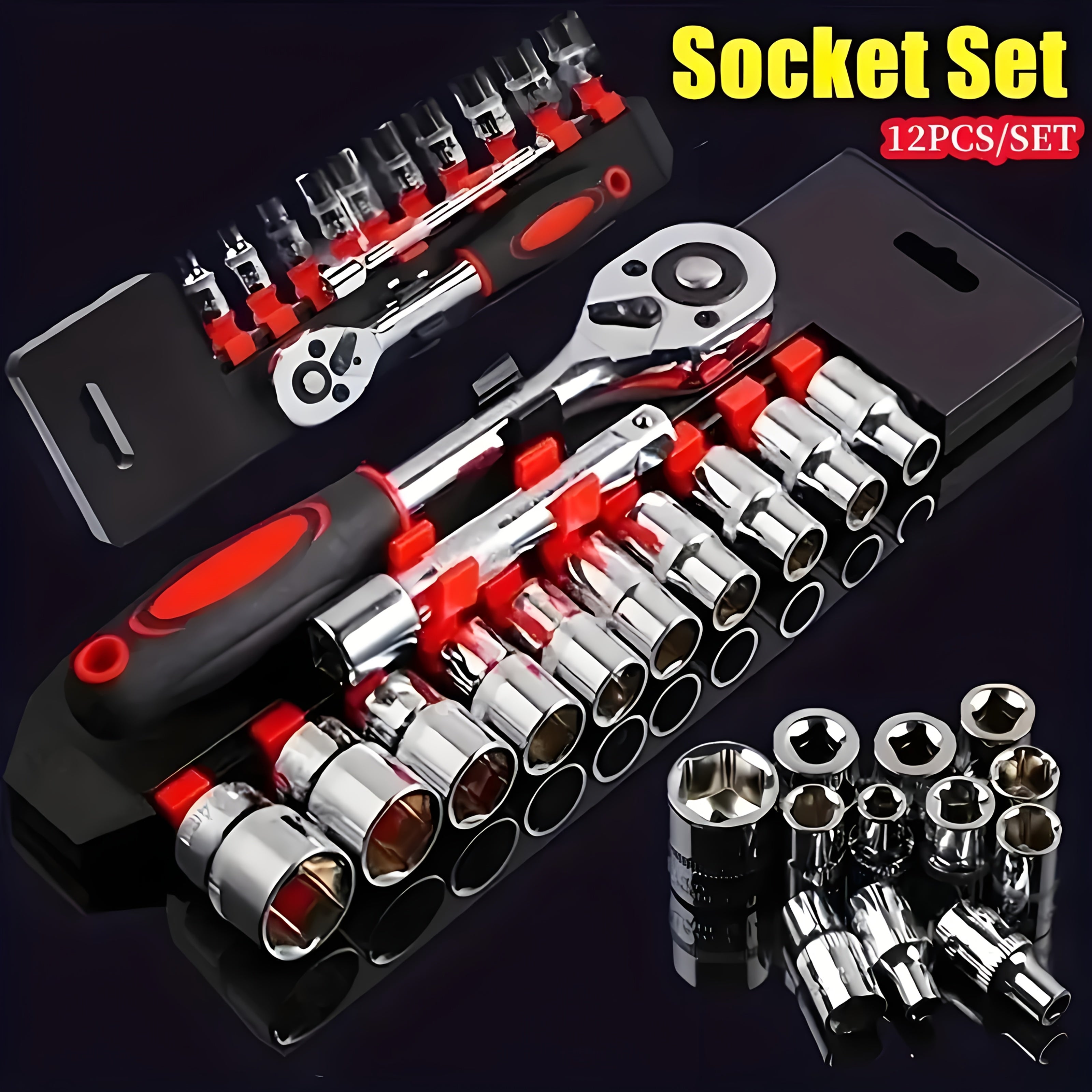 12-Piece Chrome Plated Steel Ratchet Wrench Set 1/4 and 1/2 Inch Auto Repair Tools