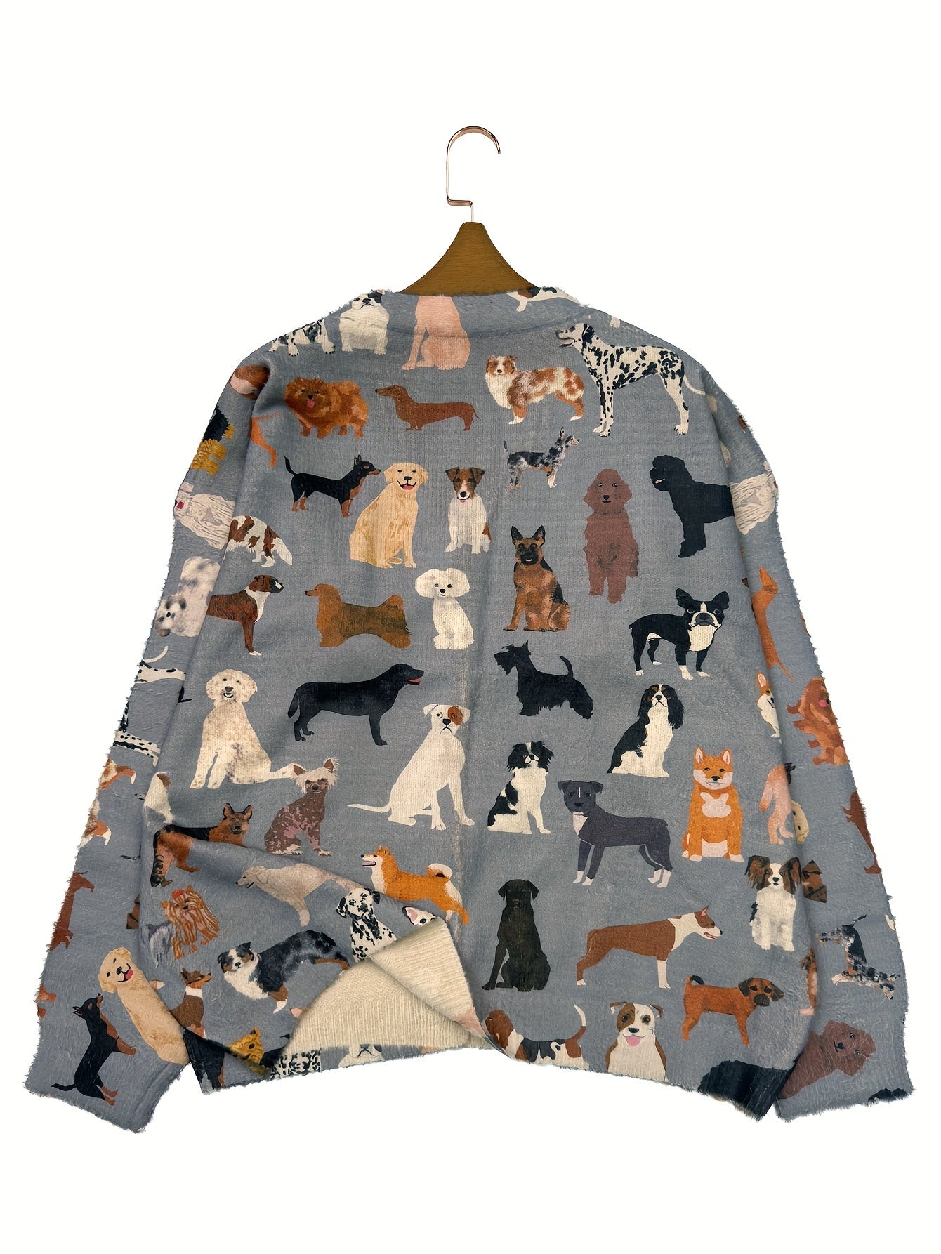 Plus Size Women's V-Neck Dog Print Cardigan Long Sleeve Cozy Fall Winter