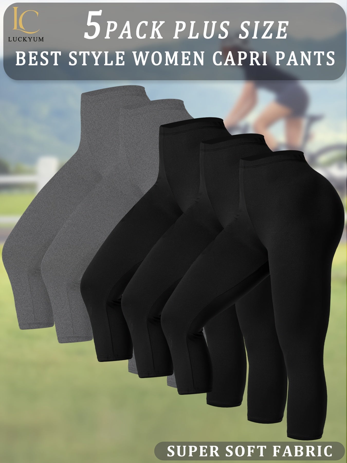 Plus Size Women Capri Pants High Stretch Solid Color Knit 5-Pack