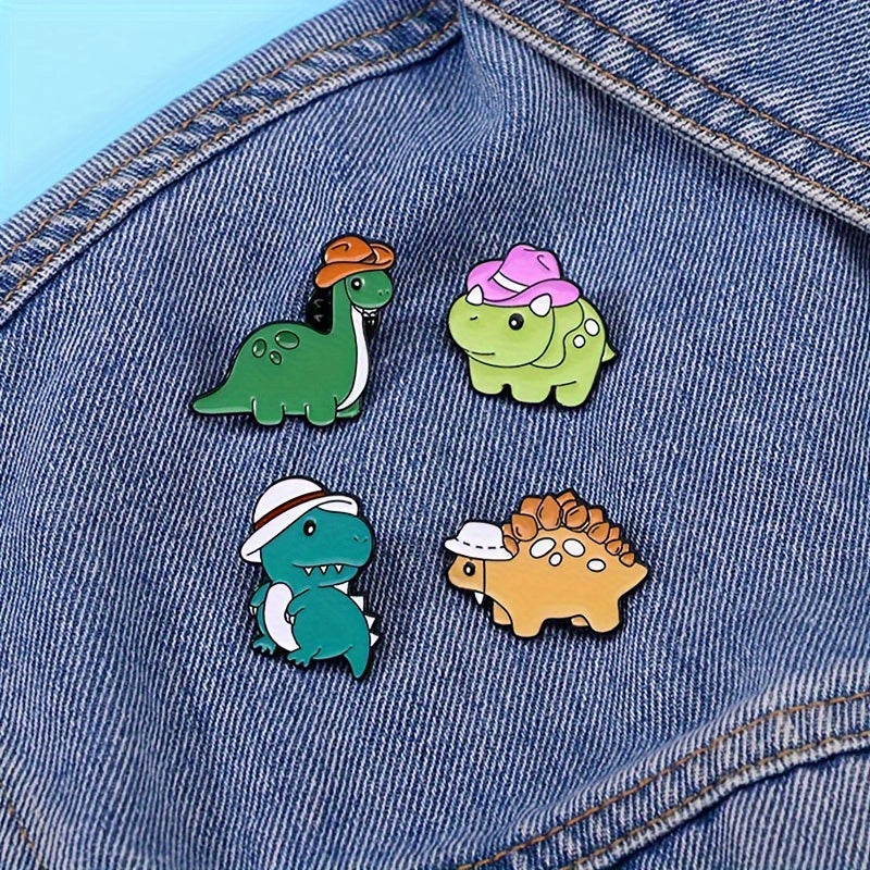 Set of 4 Cartoon Dinosaur Brooch Pins Alloy Minimalist Cute Novelty Accessories
