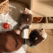 Women's Plush Hedgehog Slip-On Slippers, Soft Fabric Indoor Outdoor