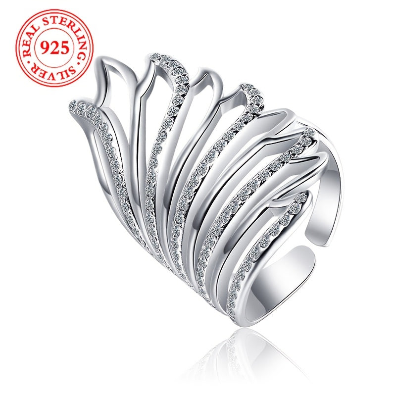 Women's Silver Open Ring with Angel Wings and Synthetic Zirconia