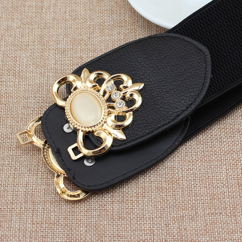 Ayollar uchun sun'iy toshlar va metall tokchali elastik yuqori bel belbog'