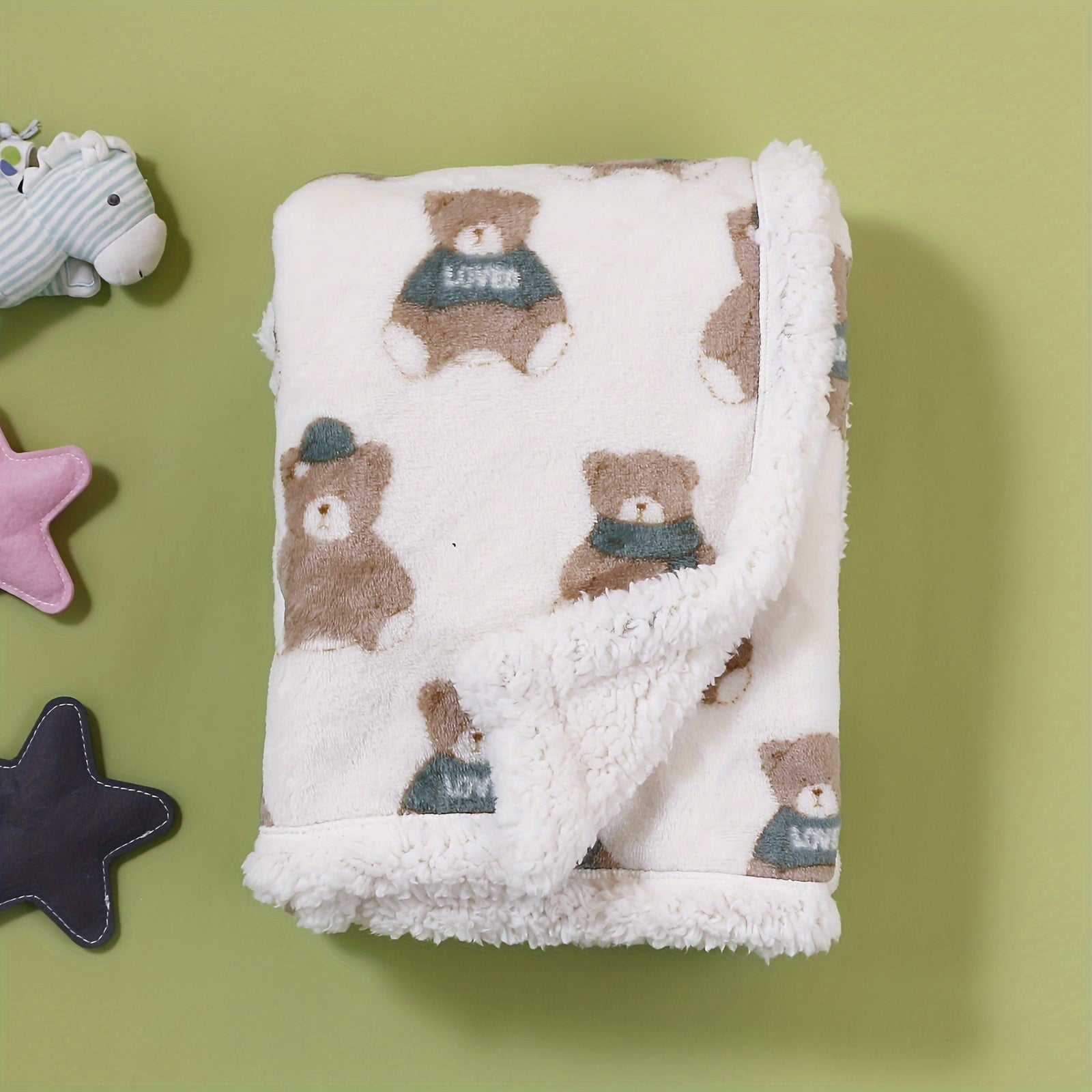 Kids Flannel Blanket with Rabbit Pattern for Spring and Autumn Gray Green Thick Cozy Machine Washable