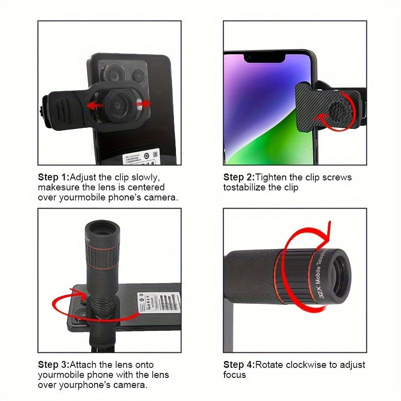 32X HD Optical Telephoto Lens for Smartphones with Anti-Jitter Function and Universal Clip