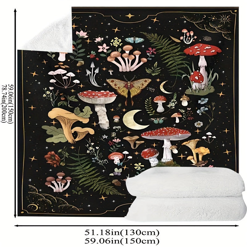 Comfy Mushroom and Butterfly Flannel Throw Blanket Soft Cozy Hypoallergenic for Sofa Bed or Workspace