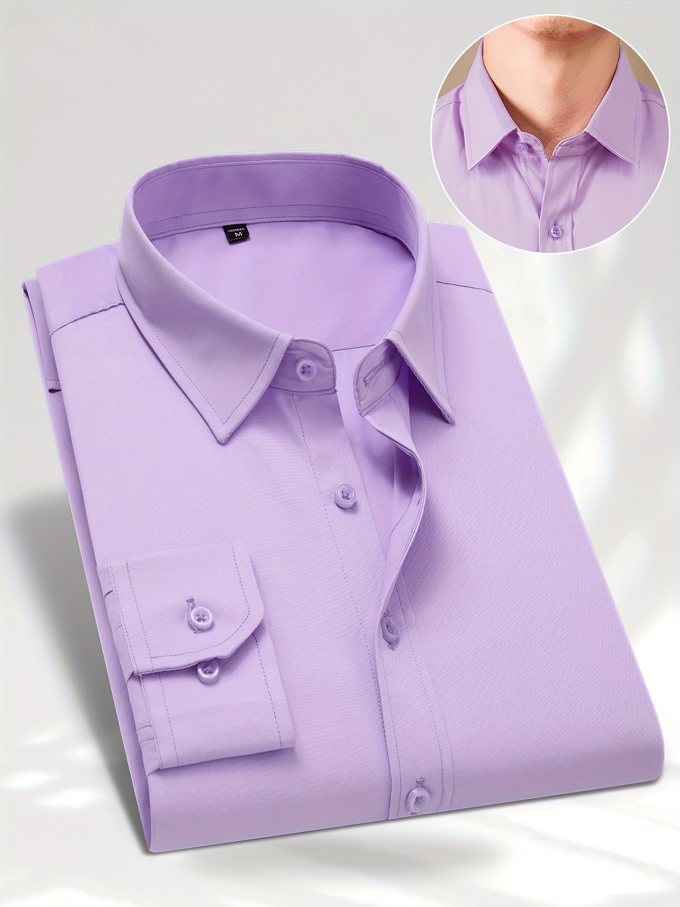 Men's Solid Color Long Sleeve Dress Shirt for Business Casual Spring