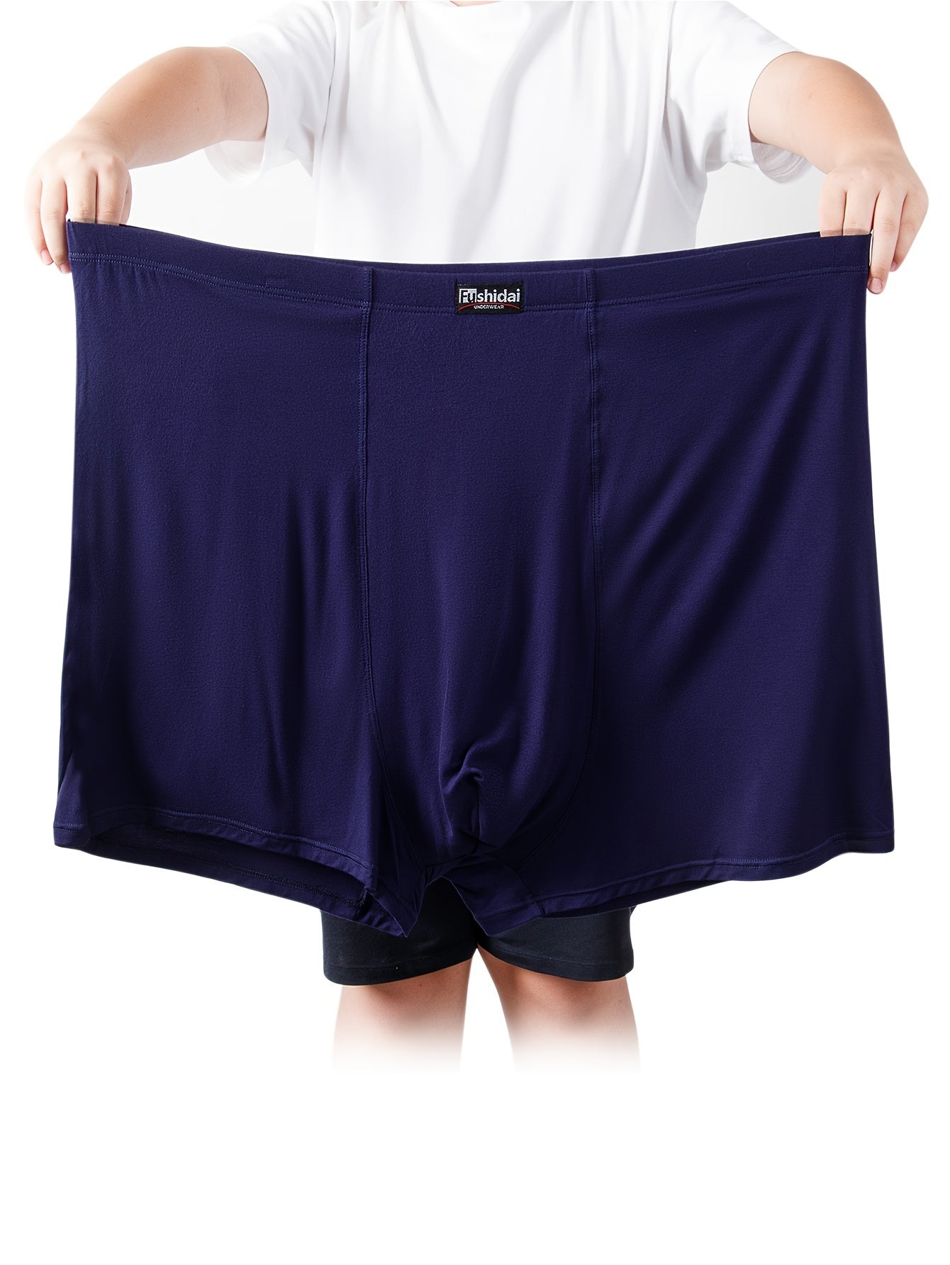 Men's Plus Size High-Waist Boxer Briefs Set 3 Pack Modal Spandex Dark Blue Gray Navy