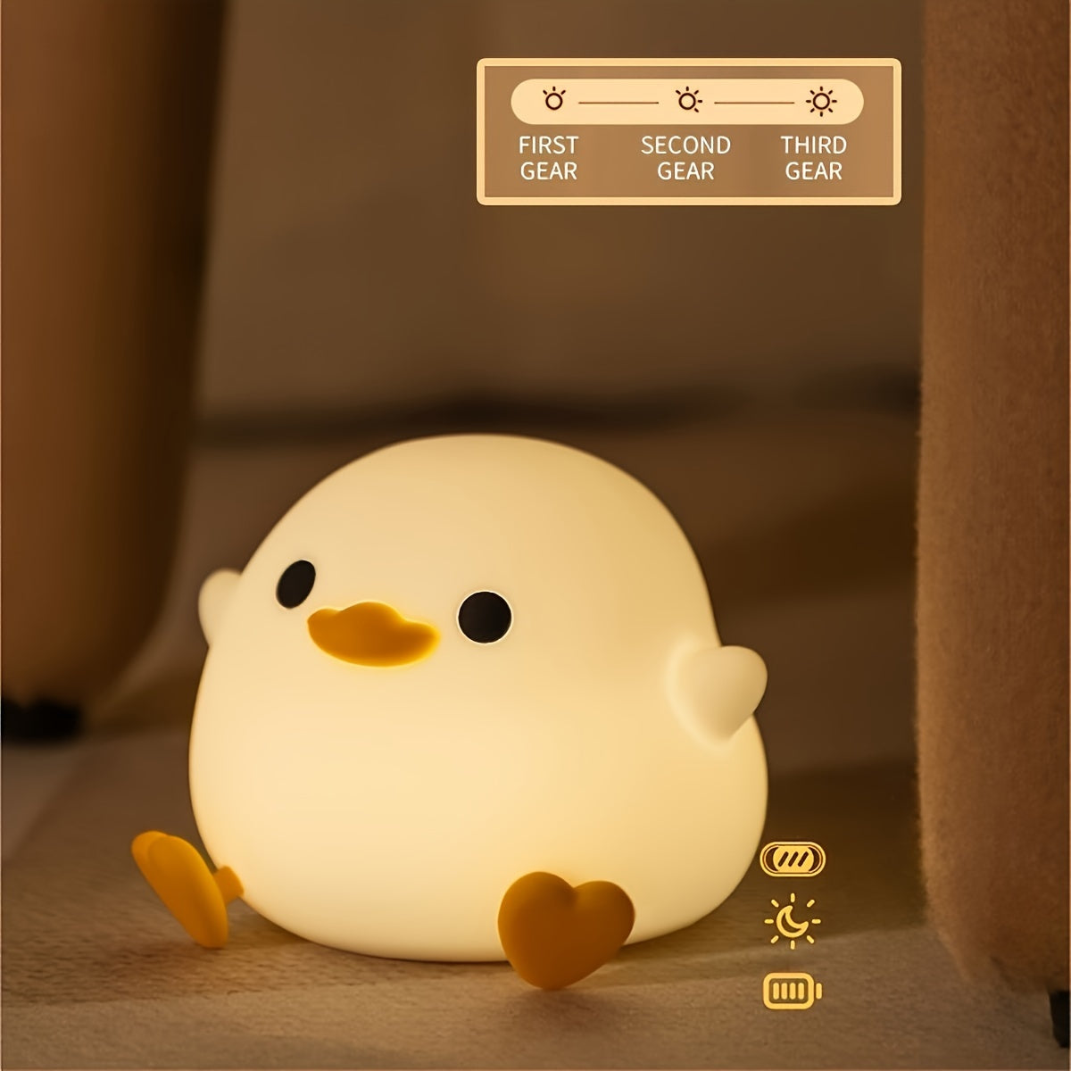 Silicone Duck Night Light for Kids USB Rechargeable Bedside Lamp Soft Eye-Safe Decor