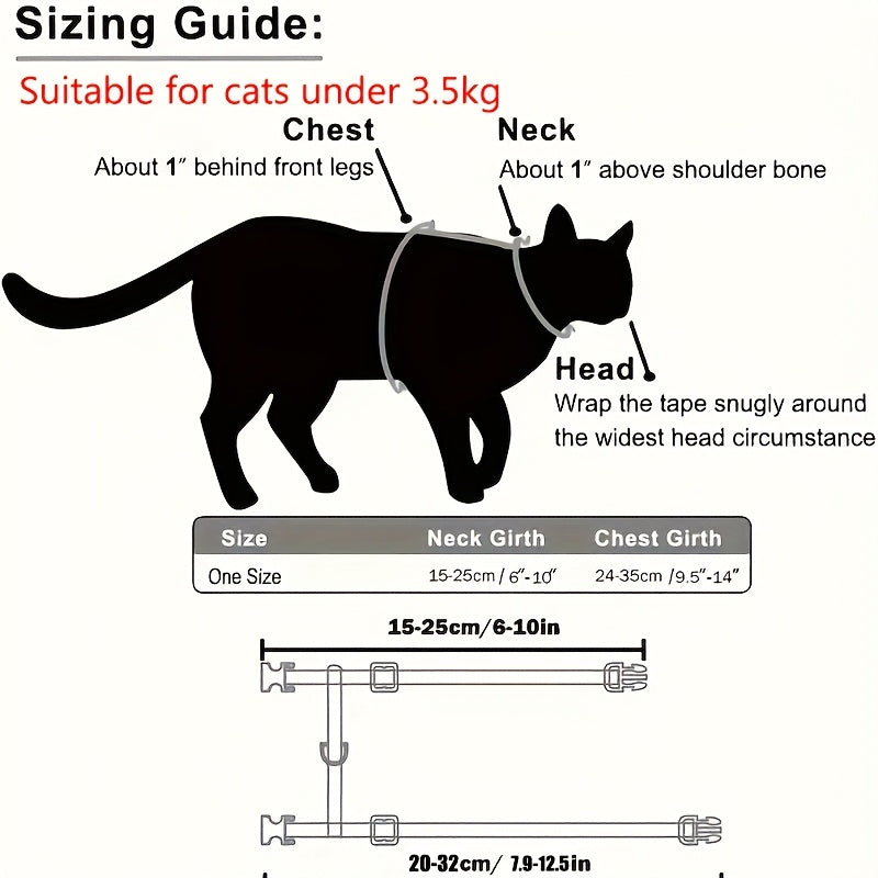 Set ajustable de arnés y correa para gatos, poliéster, pequeño, patrón sólido