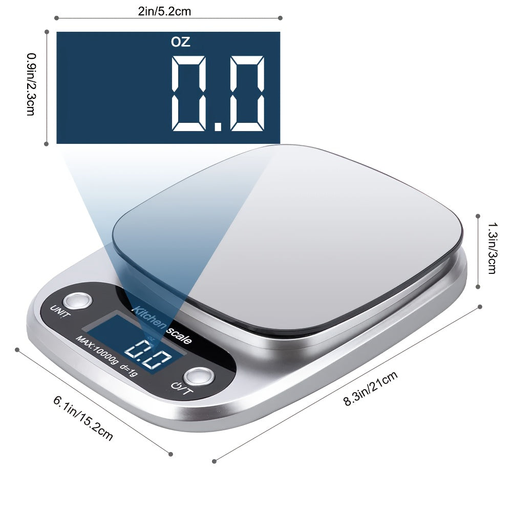 Digital Kitchen Scale 9.98kg Stainless Steel Food Weighing for Baking Cooking Meal Prep