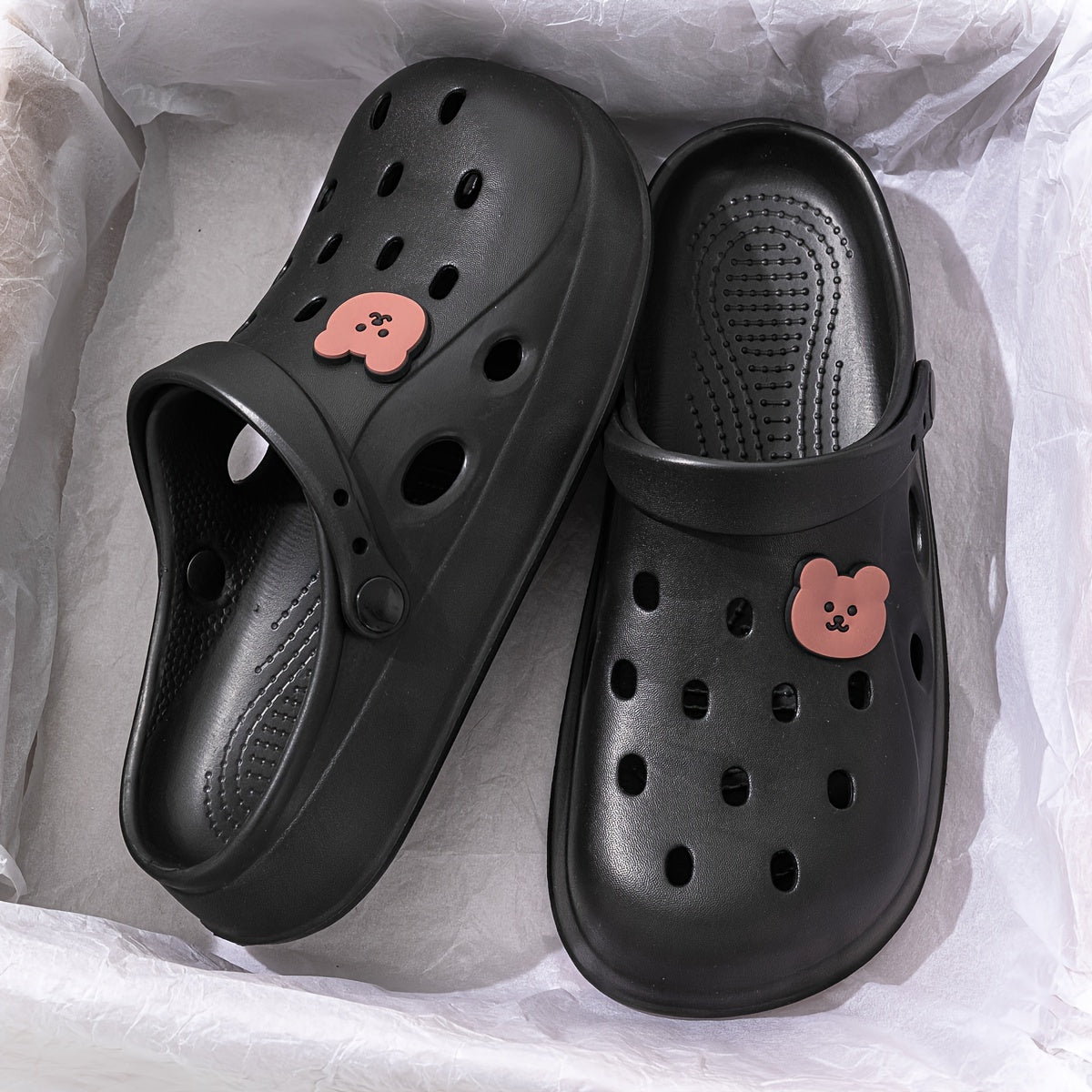 Women's Slip-On Shoes Lightweight Cushioned Platform Sandals Black Pink Bear