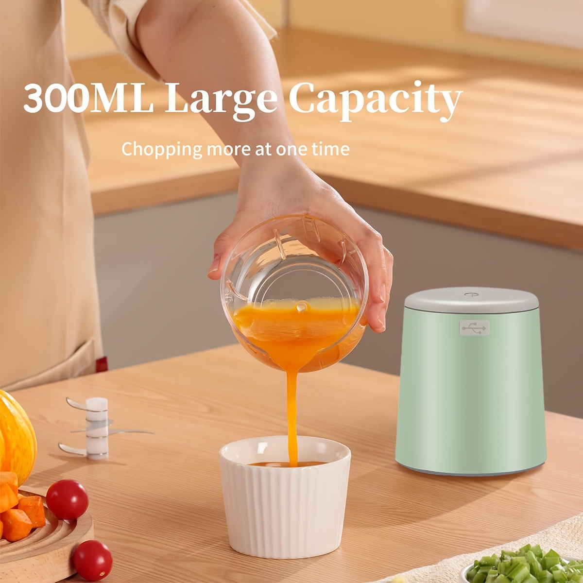 Procesador de alimentos de 600ml con carga USB, batería recargable de 1500mAh, picadora multifuncional para verduras, carne, frutos secos y hierbas