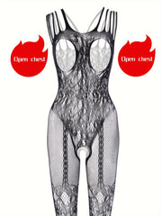 Боди из прозрачной цветочной сетки большого размера с высокой эластичностью, открытая грудь, клубная одежда