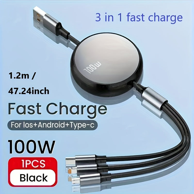 Retractable USB Charging Cable 100W Fast Charging 6A Data Sync 480Mbps