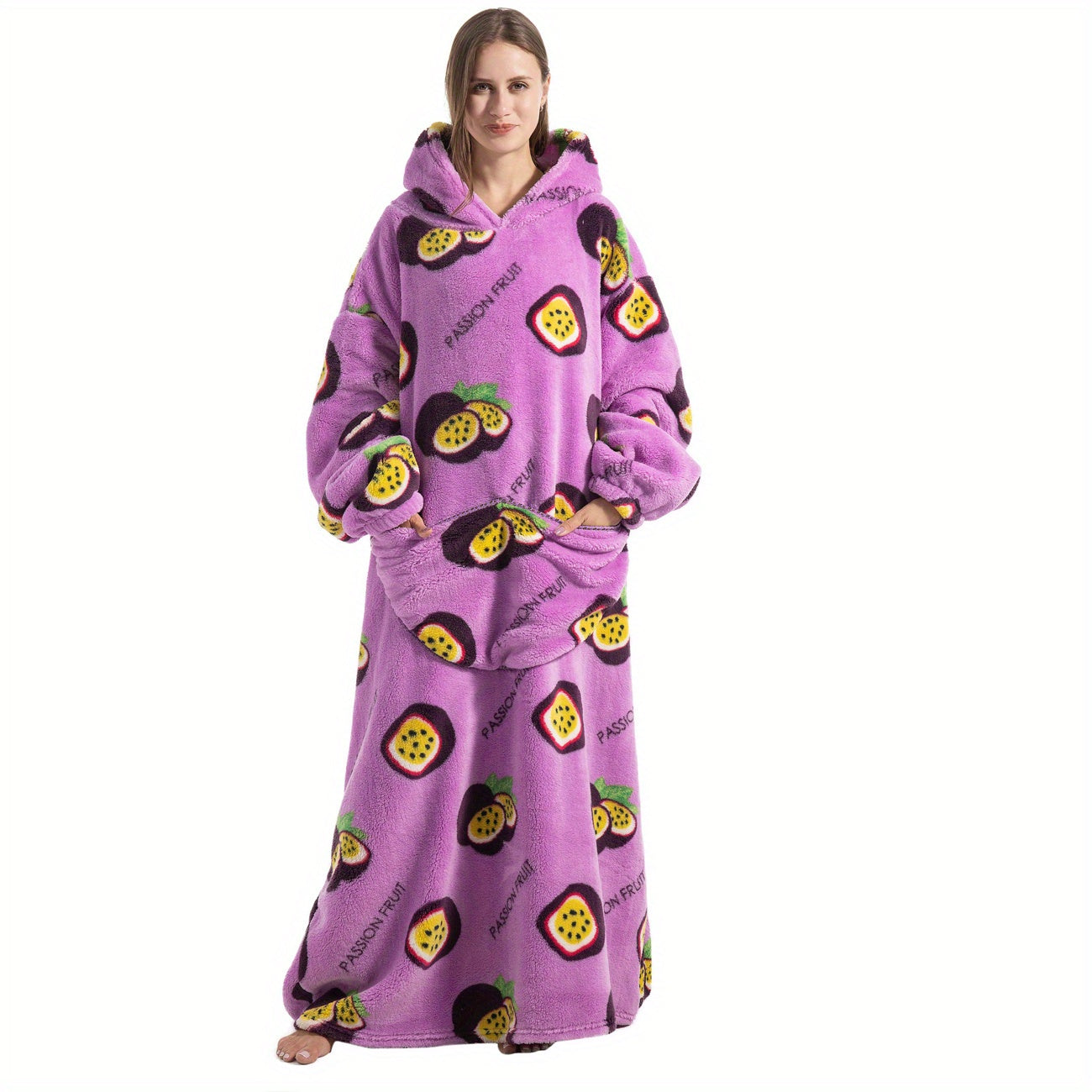 Adult Oversized Hoodie Wearable Blanket with Pepperoni Pizza Print and Front Pocket