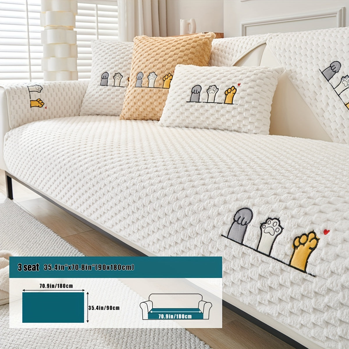 Funda de sofá de terciopelo con bordado de perro de dibujos animados, antideslizante, de felpa gruesa, protector de muebles