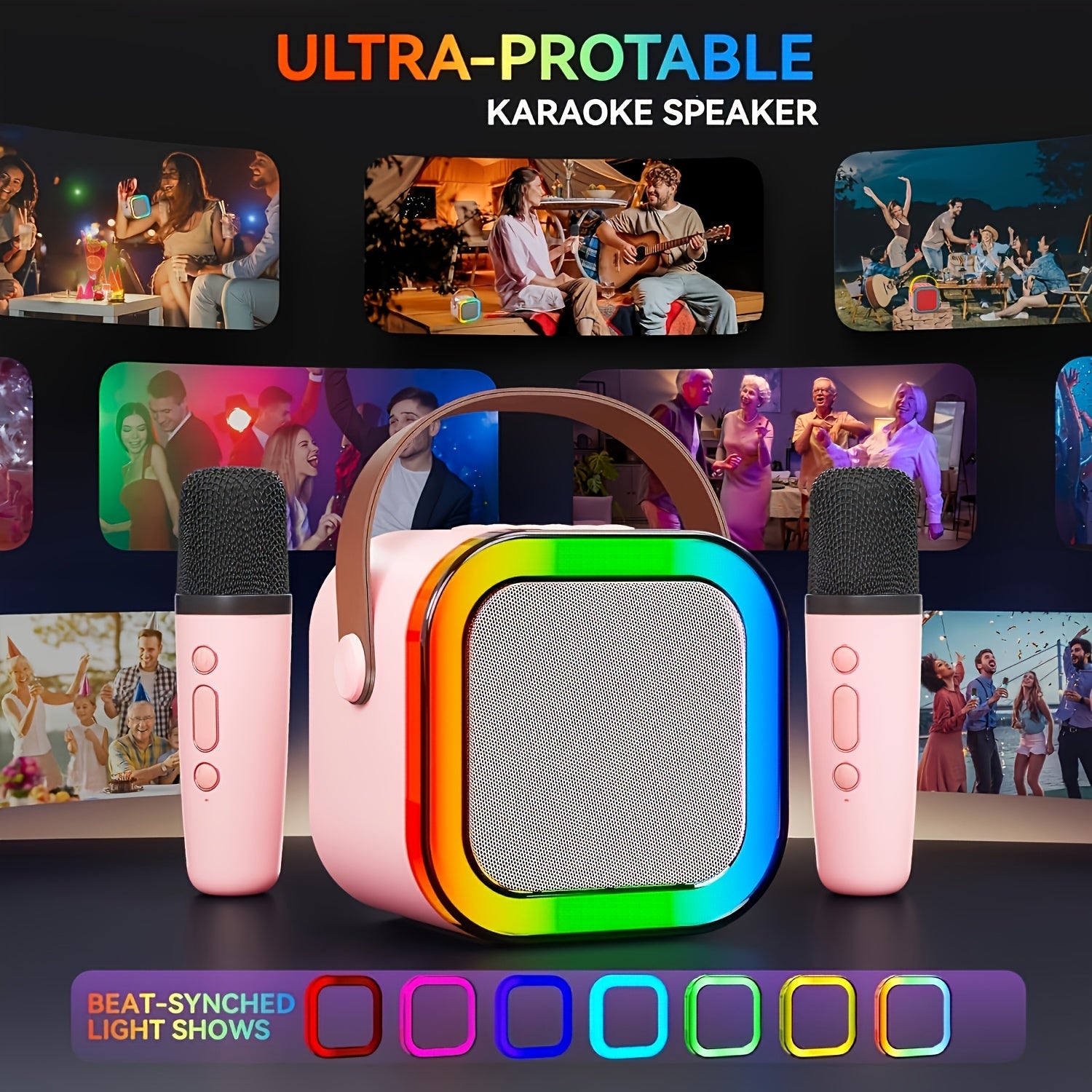 Wireless Mini Karaoke Speaker with RGB Lights Portable Bluetooth Party Machine for Family Gatherings