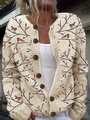 Женский кардиган больших размеров с принтом птиц, легкий, из полиэстера, с длинными рукавами