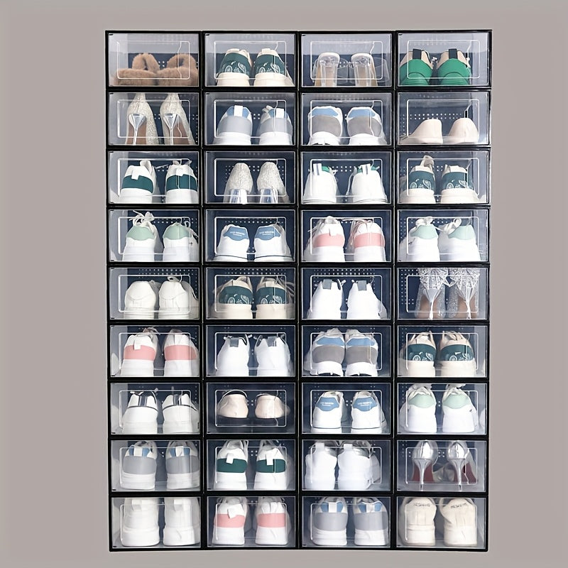 12-Pack Clear Stackable Plastic Shoe Storage Boxes with Flip Top Lids for Space Saving Organization