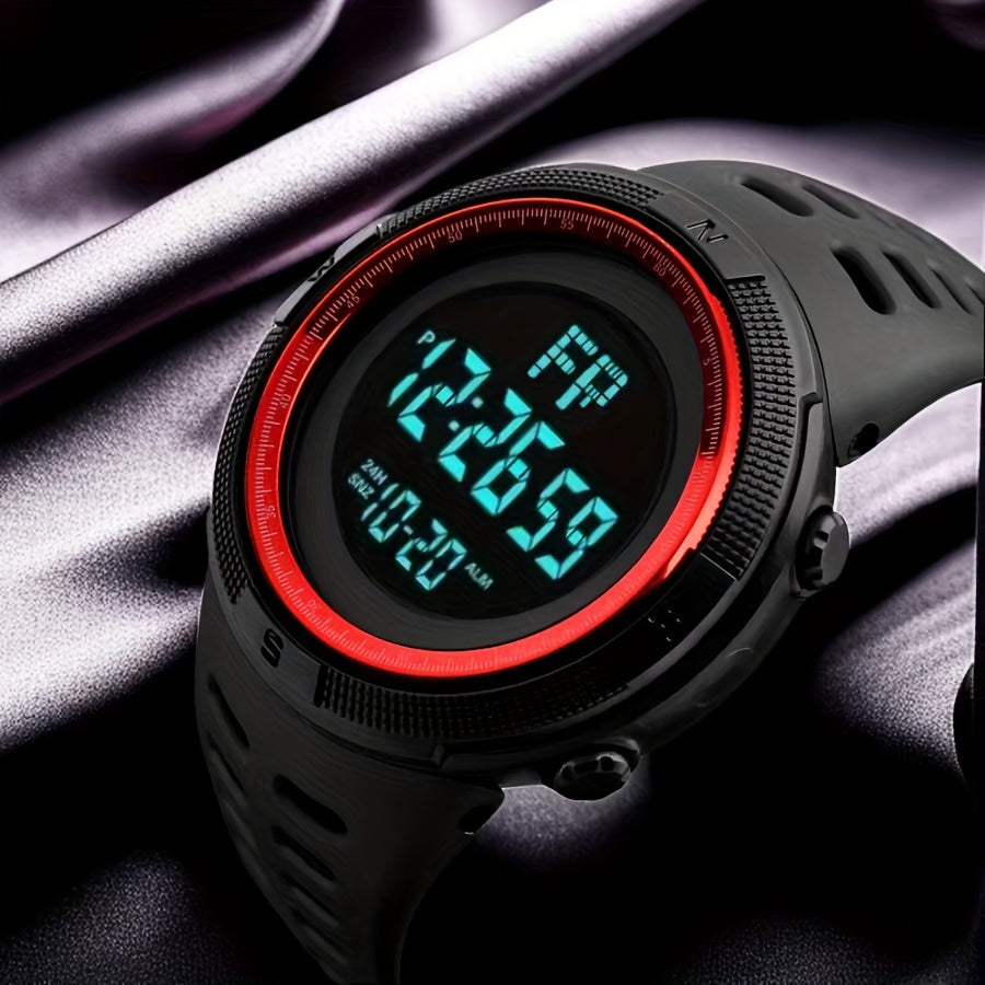 Men's Digital Smartwatch with LED Night Light Alarm and Stopwatch Silicone Band