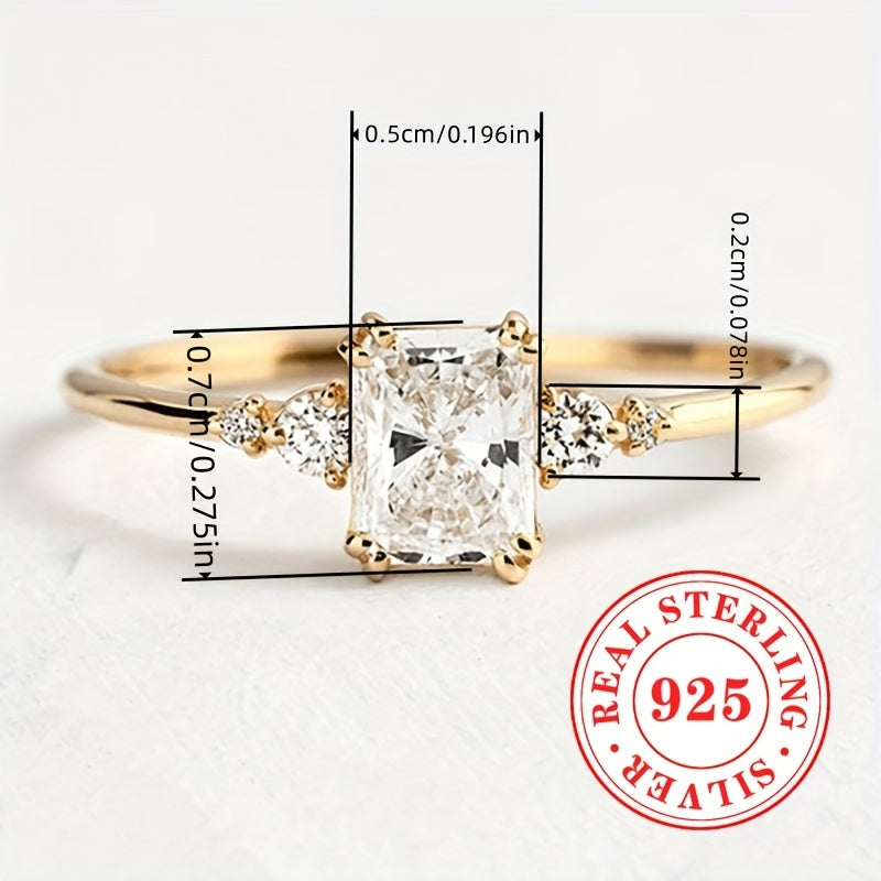 Women’s Sterling Silver Engagement Ring with Square Zirconia for Weddings and Anniversaries