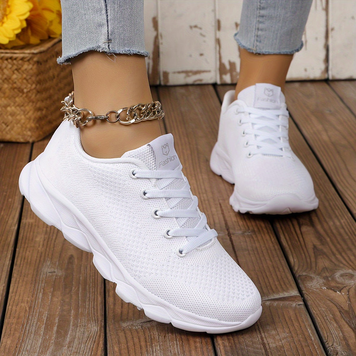 Women's Breathable Knitted Sneakers with Lace-Up Running Platform