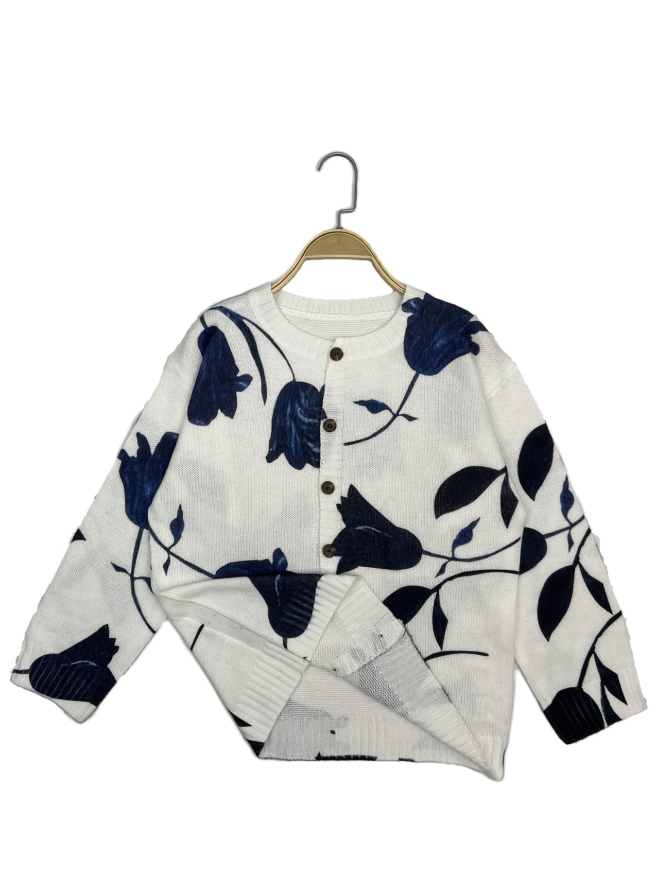 Plus Size Women's Lightweight Floral Print Cardigan Open Front Sweater