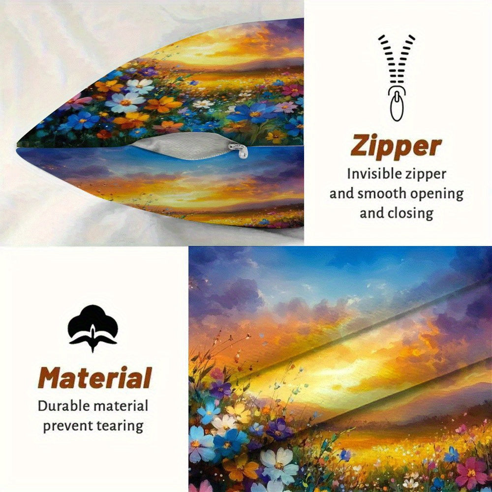 Set of 2 Flannel Throw Pillow Covers 45.72cm Sunset Garden Watercolor Decorative Cushions