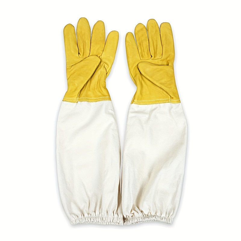 Beekeeping Gloves with Durable Goatskin Faux Leather Ventilated Long Sleeves and Elastic Cuffs