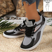 Women's Wide Platform Sneakers Breathable Fabric Running Shoes Black/Gray