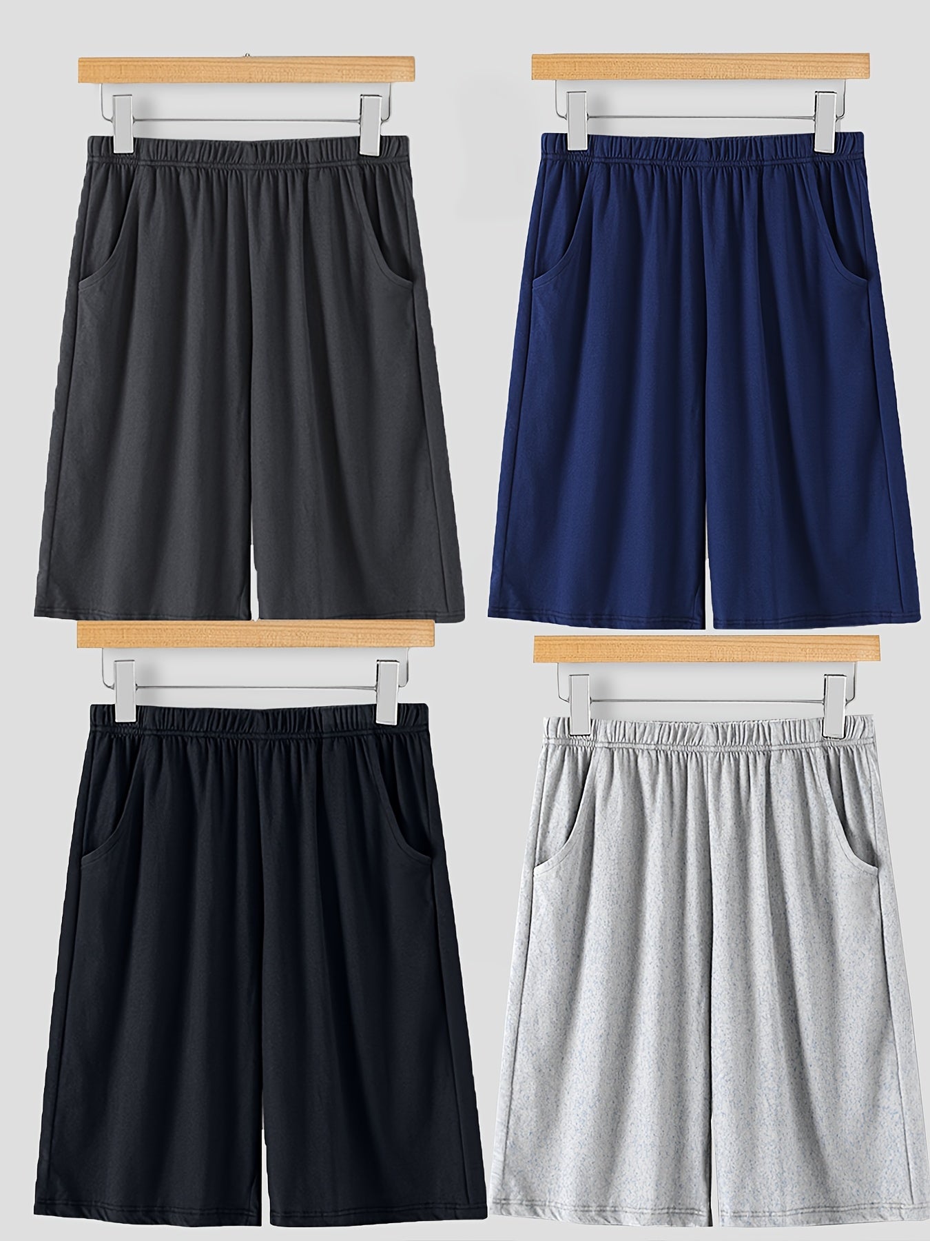 Men's Casual Solid Shorts with Pockets Loose Fit Comfortable Lounge Pajamas Set of 4