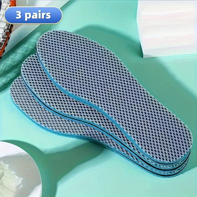3 Pairs Unisex Mesh Sports Insoles Breathable Shock Absorbing Cushioned
