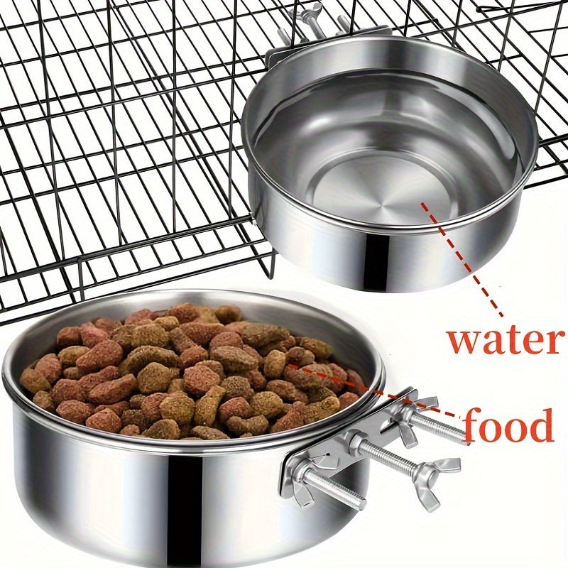 Stainless Steel Dog Bowl with Hanging Design and Screw Fixing for Cages